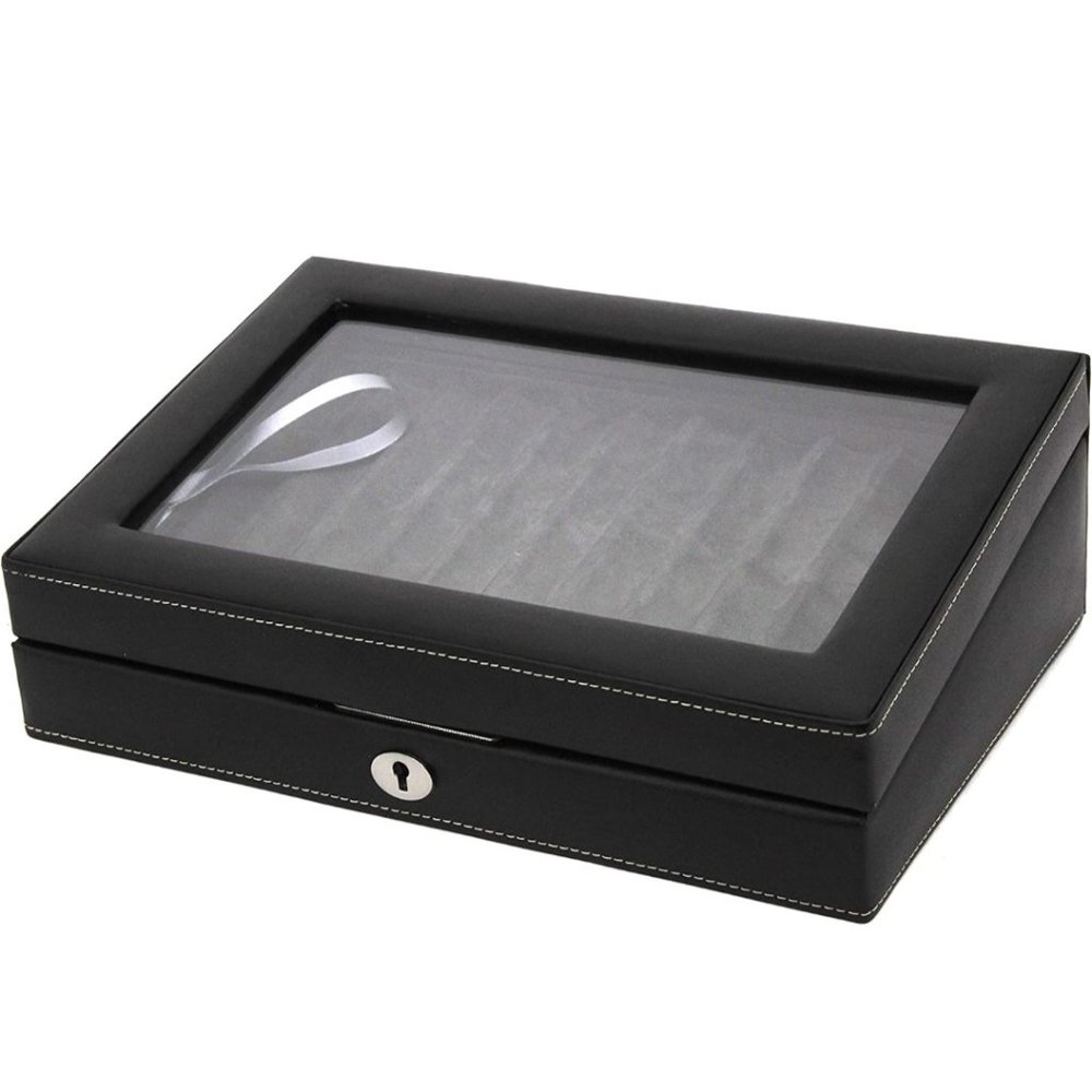 Tech Swiss TS0432BLK, 11 Pen Box Display Storage Black Leather